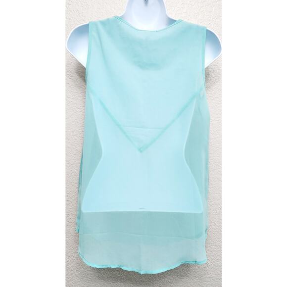 Mine Teal Sleeveless Button Up Top Small Lightweight Sheer Hem Breast Pockets - Picture 4 of 6
